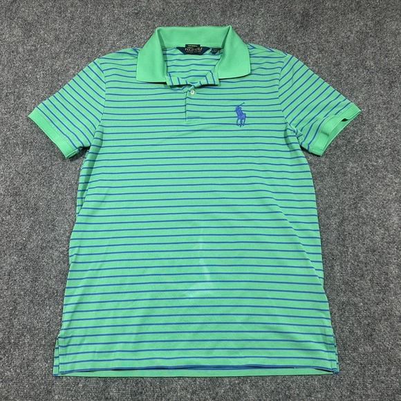 Ralph Lauren Polo Shirt Mens Medium Green Striped Golf Pro Fit Athletic Top - Picture 1 of 9
